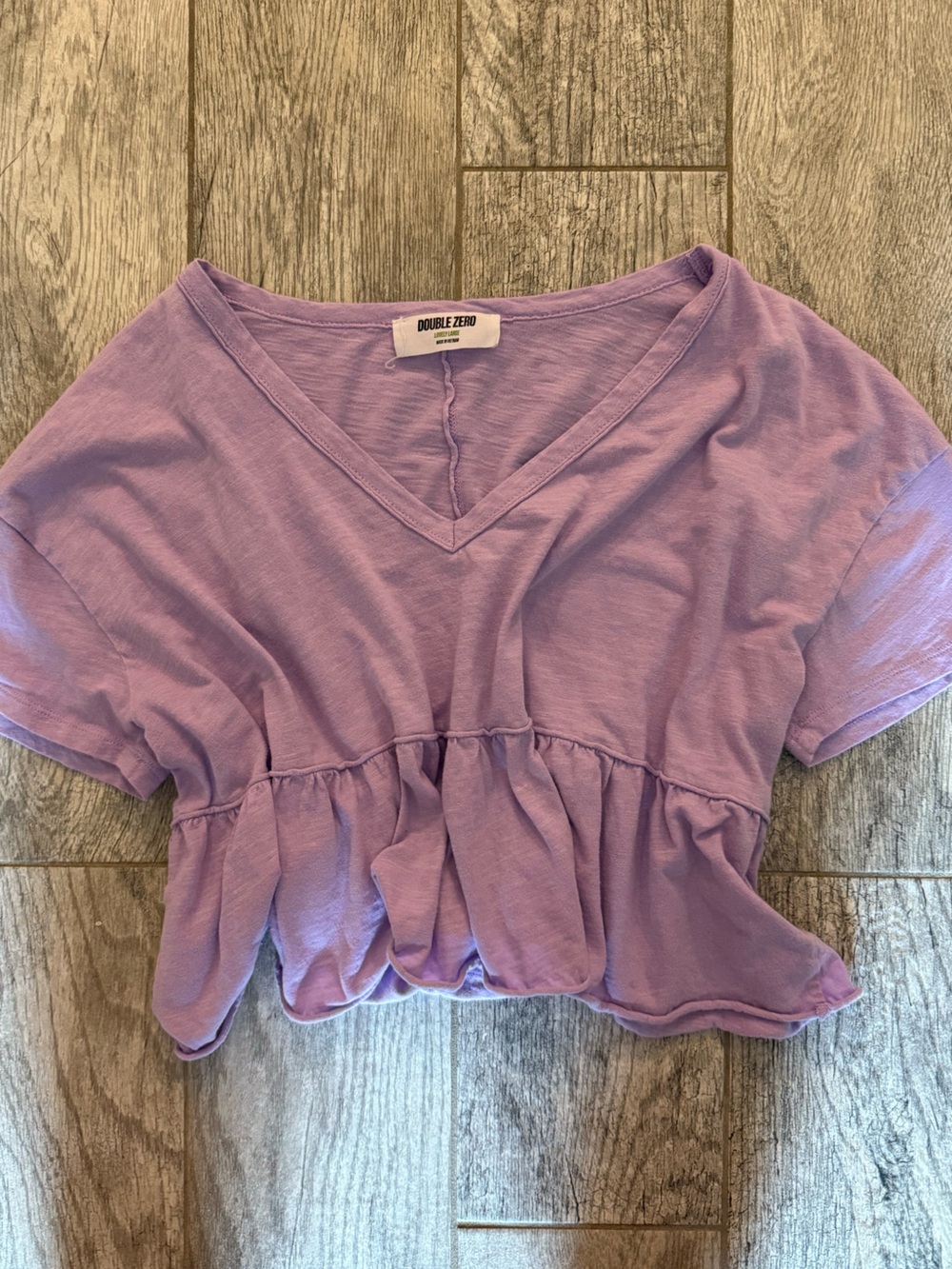 Double Zero Lavender V-Neck Peplum Crop Top